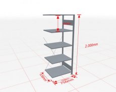 MP-32665-75 Aanbouwstelling | H: 2000 D: 600 B: 750 mm | 7035 | 150 kg