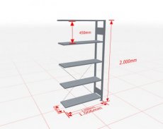 MP-12735 Basisstelling | D: 300 H: 2000 B: 1000 mm | verzinkt | 5 niveaus