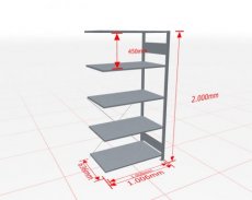 Aanbouwstelling | H: 2000 D: 600 B: 1000 mm | verzinkt | 150 kg