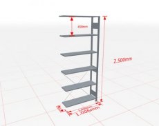 Aanbouwstelling | H: 2500 D: 300 B: 1000 mm | verzinkt | 150 kg