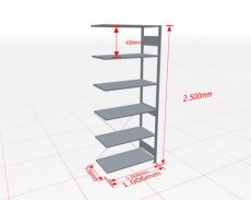 Aanbouwstelling | H: 2500 D: 500 B: 1000 mm | verzinkt | 150 kg