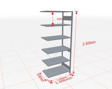 MP-12766 Aanbouwstelling | H: 2500 D: 600 B: 1000 mm | verzinkt | 150 kg