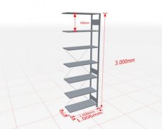 Aanbouwstelling | H: 3000 D: 400 B: 1000 mm | verzinkt | 150 kg