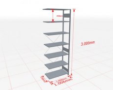 MP-12757 Aanbouwstelling | H: 3000 D: 500 B: 1000 mm | verzinkt | 150 kg