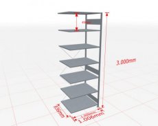 MP-12587 Basisstelling | D: 800 H: 3000 B: 1000 mm | verzinkt | 7 niveaus