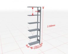 MP-12736-75-B Aanbouwstelling | H: 2500 D: 300 B: 750 mm | 5010 | 150 kg