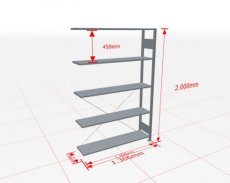 Aanbouwstelling | H: 2000 D: 300 B: 1300 mm | verzinkt | 150 kg