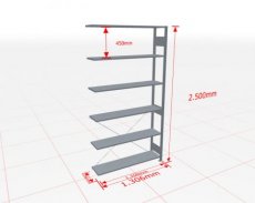 Aanbouwstelling | H: 2500 D: 300 B: 1300 mm | verzinkt | 150 kg