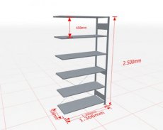 Aanbouwstelling | H: 2500 D: 500 B: 1300 mm | verzinkt | 150 kg