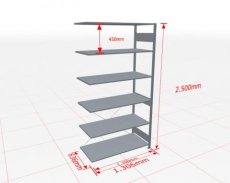 Aanbouwstelling | H: 2500 D: 600 B: 1300 mm | verzinkt | 150 kg